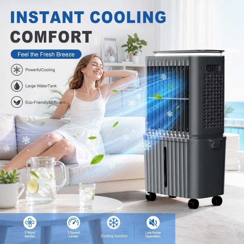 Large Ultra Quiet Portable Tank Air Cooler with 4 Ice Packs