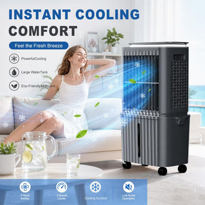 Large Ultra Quiet Portable Tank Air Cooler with 4 Ice Packs
