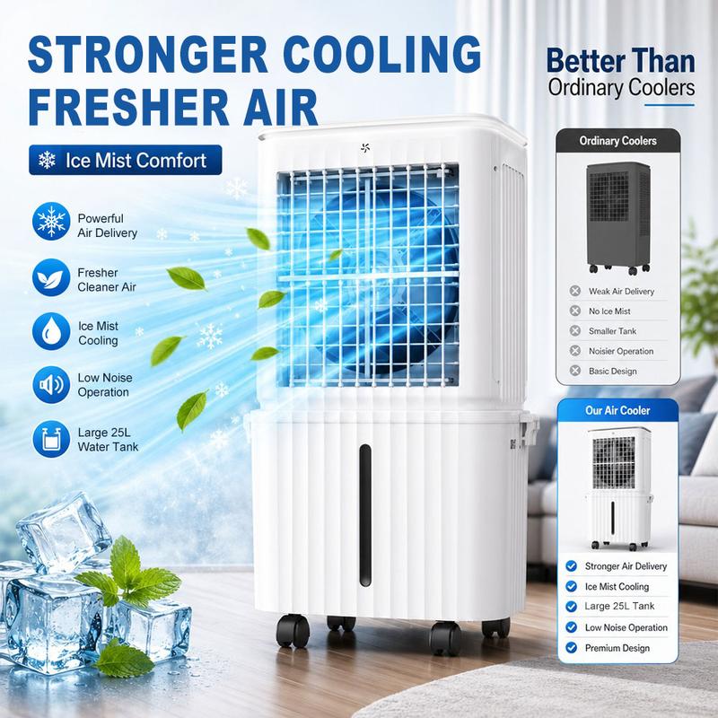 Large Ultra Quiet Portable Tank Air Cooler with 4 Ice Packs