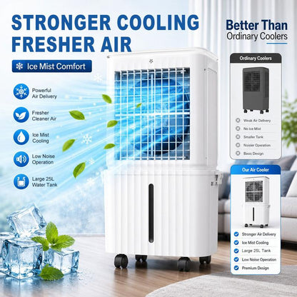 Large Ultra Quiet Portable Tank Air Cooler with 4 Ice Packs